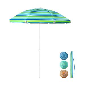 6.5 Feet Patio Beach Umbrella with Waterproof Polyester Fabric Green |   Outdoor Umbrellas Outdoor Shades Green