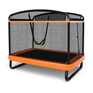 6 Feet Kids Entertaining Trampoline with Swing Safety Fence Orange |   Trampolines Outdoor Play Orange