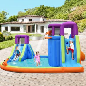 6-in-1 Inflatable Dual Water Slide Bounce House Without Blower Blue, Purple, Green, Orange |   Bounce House Bounce House Blue, Purple, Green, Orange