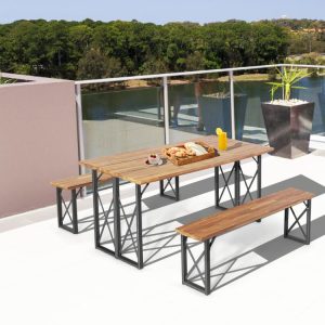 6-Person Outdoor Patio Dining Table Set with 2 Inch Umbrella Hole  |   Patio Tables Outdoor & Patio Furniture Patio Tables