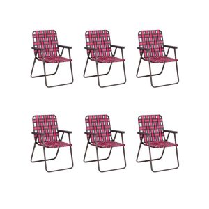 6 Pieces Folding Beach Chair Camping Lawn Webbing Chair Red |   Beach & Lawn Chairs Beach & Lawn Chairs Beach & Lawn Chairs