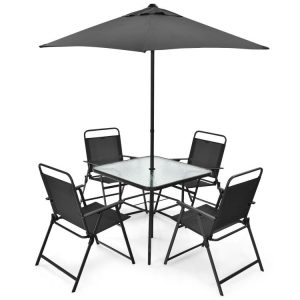 6 Pieces Patio Dining Set with Umbrella Gray |   Patio Dining Sets Outdoor & Patio Furniture Gray