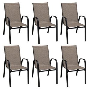 6 Pieces Patio Stackable Dining Chairs with Curved Armrests and Breathable Fabric  |   Patio Dining Chairs Outdoor & Patio Furniture Patio Dining Chairs