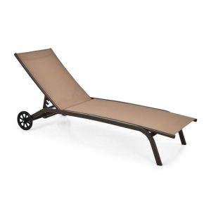 6-Poisition Adjustable Outdoor Chaise Recliner with Wheels Brown |   Outdoor Chaise Lounges Outdoor & Patio Furniture Brown