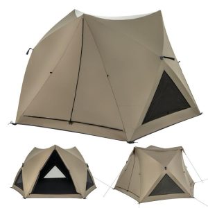 6-Sided Pop-up Family Tent with Rainfly Skylight 3 Doors and Windows Green |   Tents Camping Green