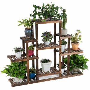 6-Tier Flower Wood Stand Plant Display Rack Storage Shelf Carbon Baking |   Plant Stands Garden Carbon Baking