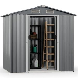 6 x 4 Feet Galvanized Steel Storage Shed with Lockable Sliding Doors Gray |   Sheds & Outdoor Storage Outdoor Storage & Garages Gray