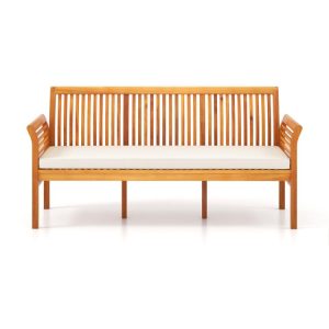 62.5 Inches Patio 3-Seat Wood Bench with Soft Seat Cushions White |   Beach & Lawn Chairs Beach & Lawn Chairs Beach & Lawn Chairs