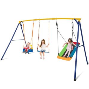 660 LBS Heavy Duty Carbon Steel Swing Frame with 3 Swings Yellow |   Swing & Playsets Outdoor Play Swing & Playsets