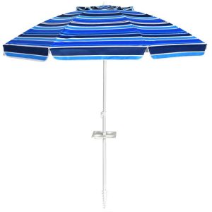 7.2 Feet Portable Outdoor Beach Umbrella with Sand Anchor and Tilt Mechanism Navy |   Outdoor Umbrellas Outdoor Shades Navy