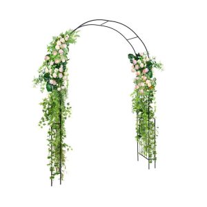 7.9 Feet Metal Garden Arch Backdrop Stand with Fence for Climbing Plants Black |   Outdoor Decor Outdoor Black