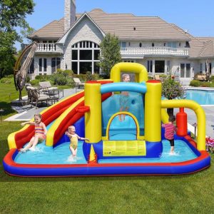 7-in-1 Inflatable Water Slide with 735W Air Blower and Splash Pool Multicolor |   Bounce House Bounce House Bounce House