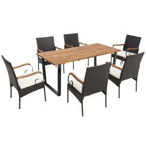 7 Pieces Rattan Patio Dining Set with Umbrella Hole  |   Patio Dining Sets Outdoor & Patio Furniture Patio Dining Sets