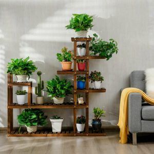 7-Tier Flower Wood Stand Plant Display Rack Storage Shelf Carbon Baking |   Plant Stands Garden Carbon Baking