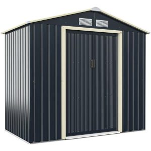 7 x 4 Feet Metal Storage Shed with Sliding Double Lockable Doors Gray |   Sheds & Outdoor Storage Outdoor Storage & Garages Gray