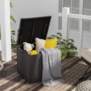 72 Gallon Rattan Outdoor Storage Box with Zippered Liner and Solid Pneumatic Rod  |   Sheds & Outdoor Storage Outdoor Storage & Garages Sheds & Outdoor Storage