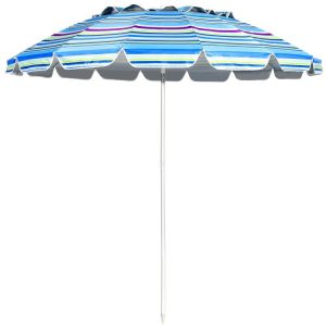 8 Feet Portable Beach Umbrella with Sand Anchor and Tilt Mechanism Blue |   Outdoor Umbrellas Outdoor Shades Blue