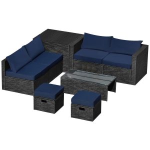 8 Pieces Patio Furniture Set with Storage Box and Waterproof Cover Navy |   Outdoor Sectionals Outdoor & Patio Furniture Navy