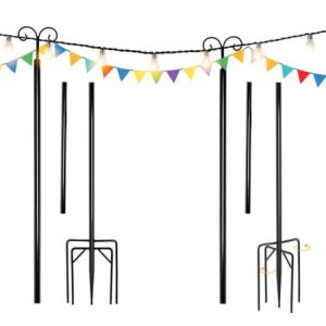 8/10 Feet 2 Pack  Outdoor String Light Poles with Top Arc Hook and 5-Prong Base Black |   Outdoor Decor Outdoor Black