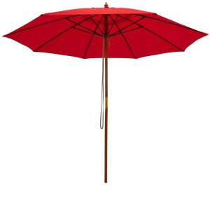 9.5 Feet Pulley Lift Round Patio Umbrella with Fiberglass Ribs Red |   Outdoor Umbrellas Outdoor Shades Outdoor Umbrellas