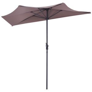 9 Feet Patio Bistro Half Round Umbrella without Weight Base Tan |   Outdoor Umbrellas Outdoor Shades Outdoor Umbrellas