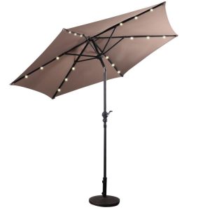 9 Feet Patio LED Solar Umbrella with Crank Tan |   Outdoor Umbrellas Outdoor Shades Outdoor Umbrellas