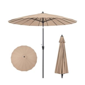 9 Feet Round Patio Umbrella with 18 Fiberglass Ribs Tan |   Outdoor Umbrellas Outdoor Shades Outdoor Umbrellas