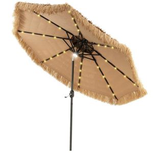 9 Feet Solar Powered Thatched Tiki Patio Umbrella with Led Lights. Natural |   Outdoor Umbrellas Outdoor Shades Natural