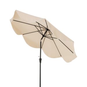 9 FT Patio Umbrella with Crank Handle and Push Button Tilt Beige |   Outdoor Umbrellas Outdoor Shades Beige