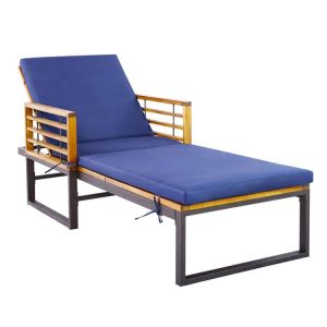 Adjustable Cushioned Patio Chaise Lounge Chair with 4-Level Backrest Navy |   Outdoor Chaise Lounges Outdoor & Patio Furniture Navy