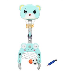 Adjustable Kids 3-in-1 Basketball Hoop Set Stand with Balls Cyan + Gray |   Toy Sports Outdoor Play Cyan + Gray