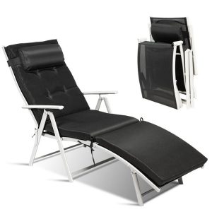 Adjustable Outdoor Lightweight Folding Chaise Lounge Chair with Pillow Black |   Outdoor Chaise Lounges Outdoor & Patio Furniture Black