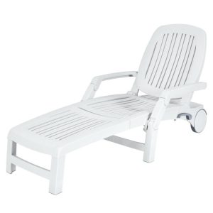 Adjustable Patio Sun Lounger with Weather Resistant Wheels White |   Outdoor Chaise Lounges Outdoor & Patio Furniture Outdoor Chaise Lounges