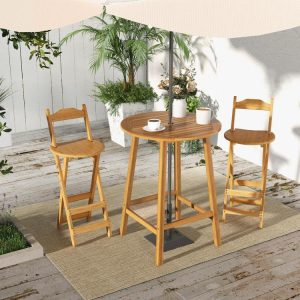 Bar Height Table with Umbrella Hole and Slatted Tabletop for Outdoors  |   Patio Tables Outdoor & Patio Furniture Patio Tables