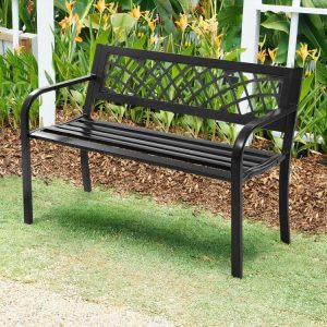 Bench Deck with Steel Frame for outdoor Black |   Outdoor Benches Outdoor & Patio Furniture Black