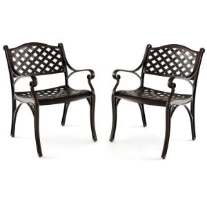 Cast Aluminum Dining Chairs Set of 2 with Patio Chairs Armrests Flower Pattern Bronze |   Patio Dining Chairs Outdoor & Patio Furniture Bronze