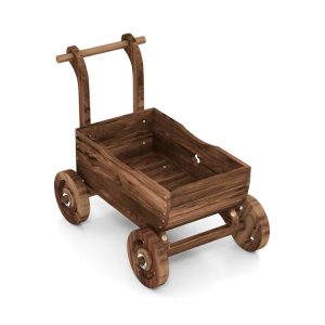 Decorative Wooden Wagon Cart with Handle Wheels and Drainage Hole Rustic Brown |   Raised Garden Beds Garden Raised Garden Beds