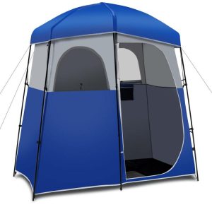 Double-Room Camping Toilet Tent with Floor and Portable Storage Bag Blue |   Tents Camping Blue