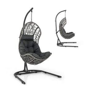 Egg Chair with Stand PE Rattan Swing Hammock Chair with Pillow and Cushion Gray |   Hammocks Hammocks Gray