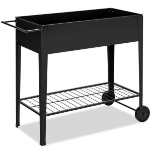 Elevated Planter Box on Wheels with Non-slip Legs and Storage Shelf Black |   Raised Garden Beds Garden Black