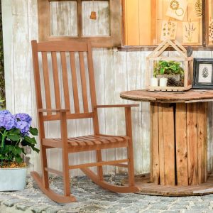 Eucalyptus Wood Rocker Chair with Stable and Safe Rocking Base for Garden  |   Patio Rocking Chairs & Gliders Outdoor & Patio Furniture Patio Rocking Chairs & Gliders