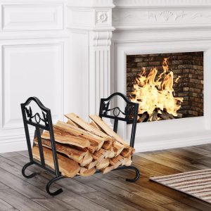 Foldable Firewood Log Rack Steel Wood Storage Holder Black |   Log Storage Outdoor Heating Black