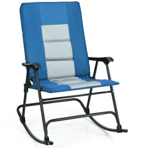 Foldable Rocking Padded Portable Camping Chair with Backrest and Armrest  Blue |   Patio Rocking Chairs & Gliders Outdoor & Patio Furniture Blue