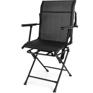 Foldable Swivel Patio Chair with Armrest and Mesh Back Black |   Camping Furniture Camping Black