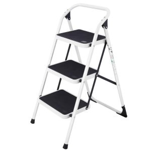 Folding 3-Step Ladder with Handgrip and Anti-Slip Platform Black, White |   Garden Tools Garden Black, White