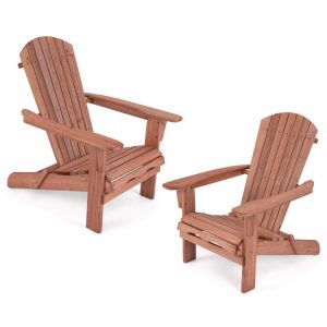 Folding Adirondack Chair Set of 2 with High Backrest and Wide Armrests Brown |   Adirondack Chairs Adirondack Chairs Adirondack Chairs