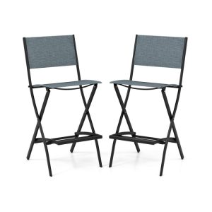 Folding Bar Stools Set of 2 Backrest Humanized Footrest Blue |   Patio Bar Furniture Blue