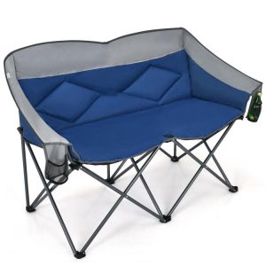 Folding Camping Chair with Bags and Padded Backrest Blue |   Camping Furniture Camping Blue