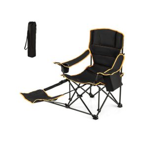 Folding Camping Chair with Footrest Camping Lounge Chair with Carry Bag Black |   Camping Furniture Camping Black