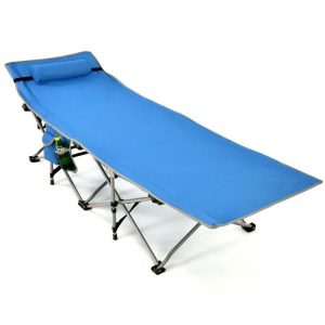 Folding Camping Cot with Side Storage Pocket Detachable Headrest Blue |   Camping Furniture Camping Blue